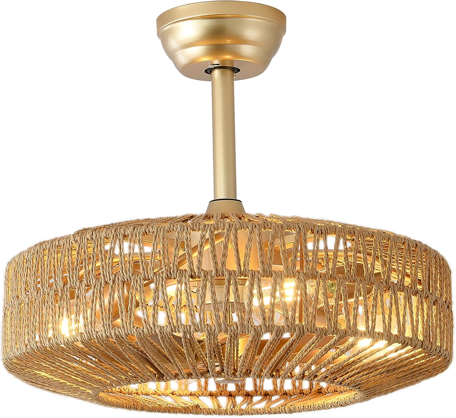 20 inch Boho Ceiling Fan with Light, 6 Speeds, Remote Control, Timer Function, Bladeless Design, Gold