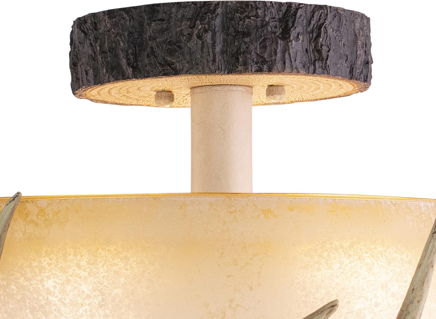 VAXCEL Lodge 16-in W Cream Rustic Antler Bowl Semi Flush Mount Ceiling Light Cream Glass