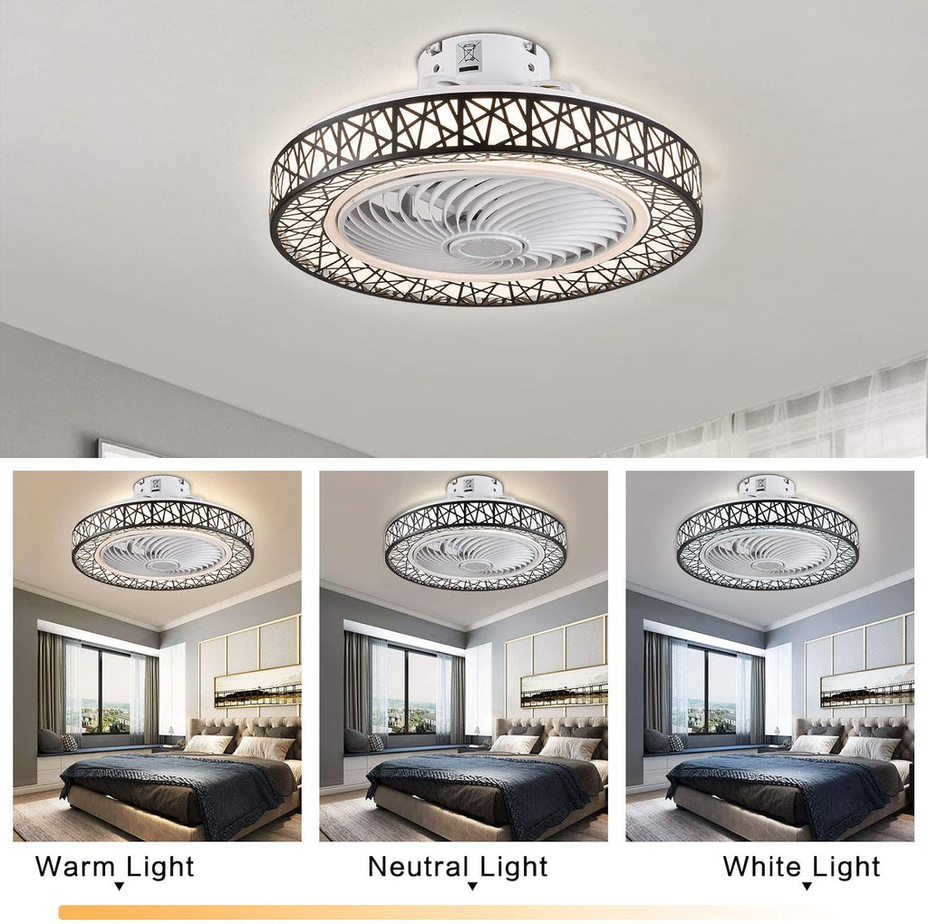 TFCFL 23 Inch Ceiling Fan with Light and Remote Control,Design LED Semi Flush Mount Light Fandelier Ceiling Chandelier,3 Lights 3 Speeds,Quiet Motor,for Home Living Room