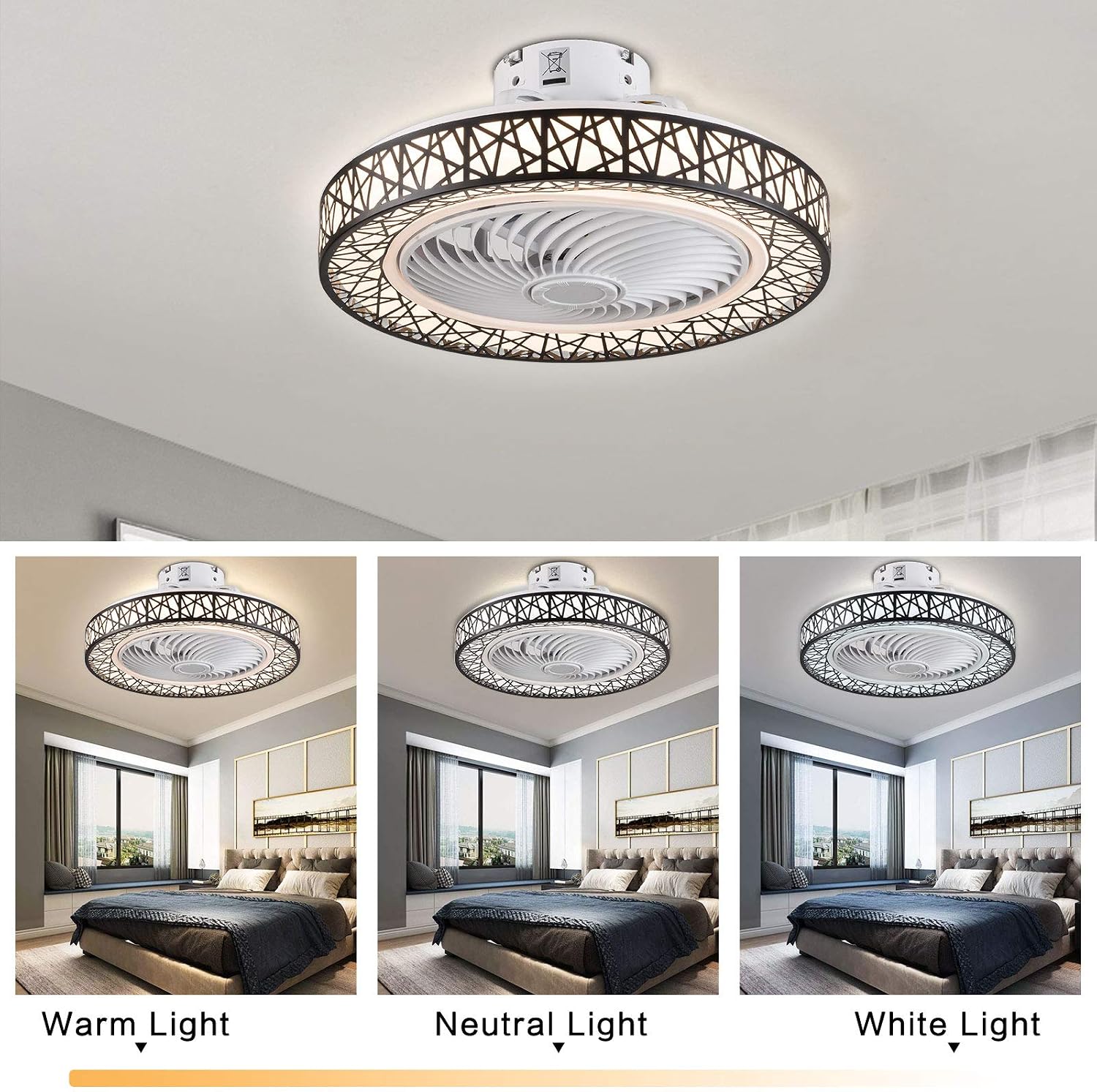 TFCFL 23 Inch Ceiling Fan with Light and Remote Control,Design LED Semi Flush Mount Light Fandelier Ceiling Chandelier,3 Lights 3 Speeds,Quiet Motor,for Home Living Room