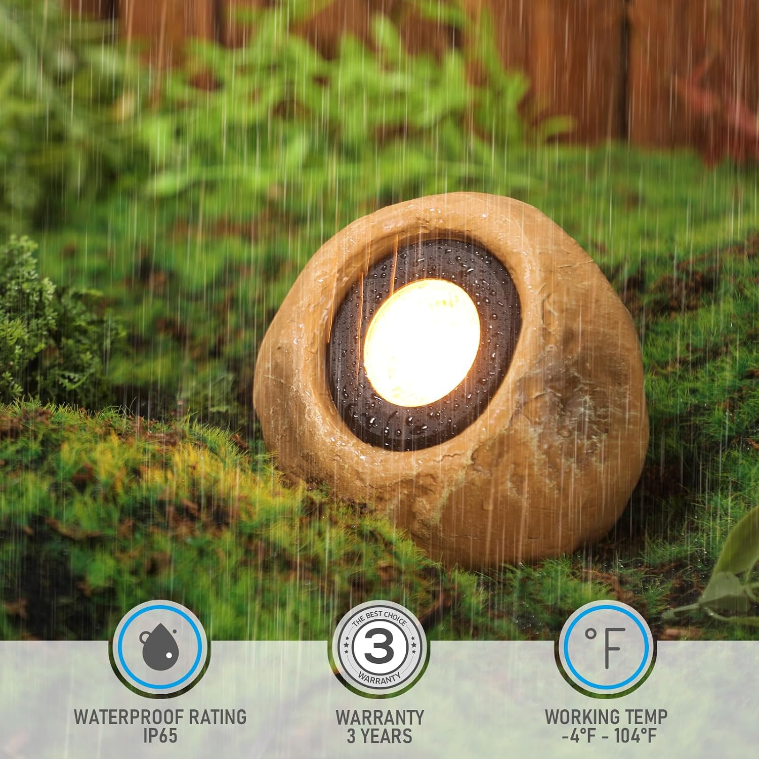 LEONLITE 5CCT LED Rock Lights Outdoor, 5W Low Voltage Landscape Spot Light for Garden, Yard, Decorative Stone Light, 12-24V AC/DC, CRI90, 200lm, IP65 Waterproof, Round, Yellow, Pack of 4