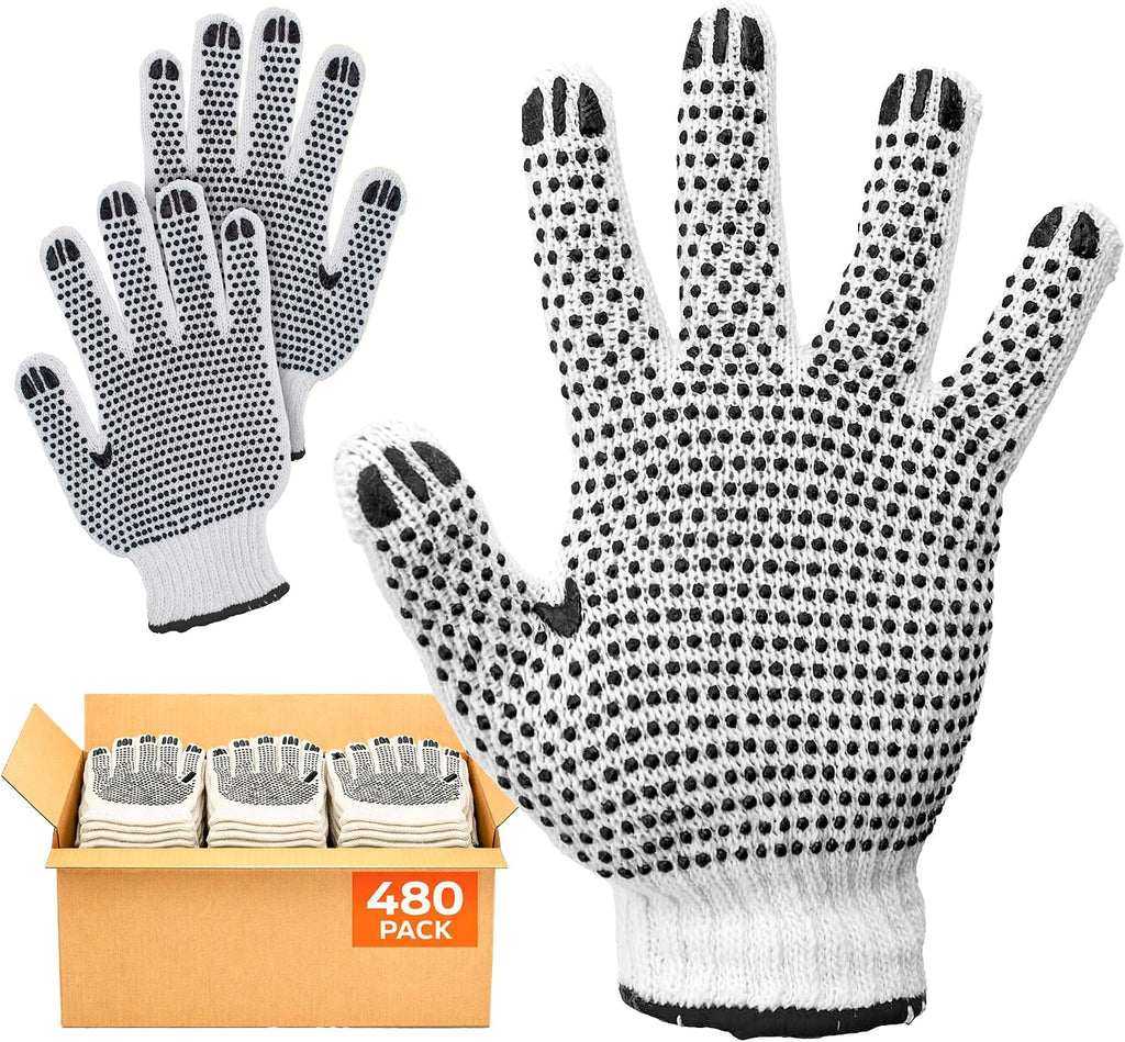 ABC PACK & SUPPLY Double Side PVC Dotted Work Gloves, Poly Cotton with Grip Dots on Both Sides, General Purpose Gloves