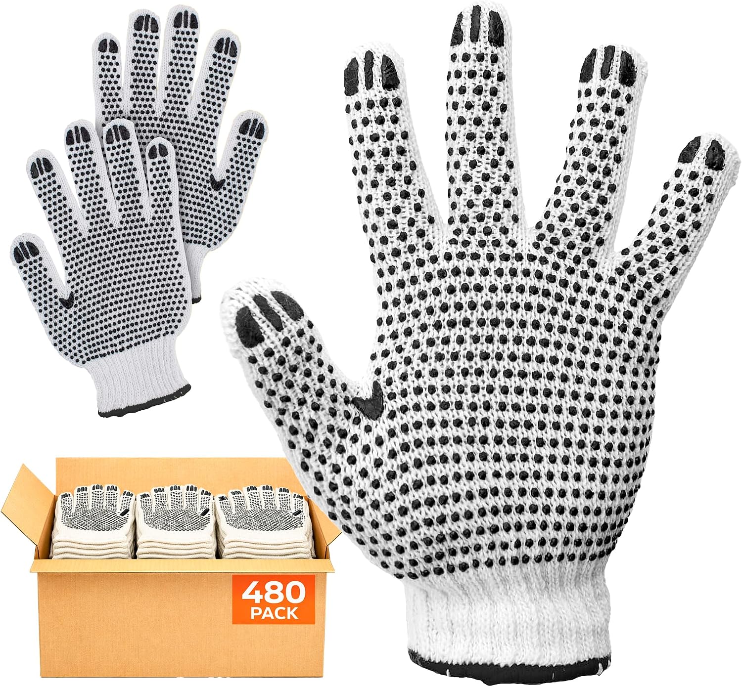 ABC PACK & SUPPLY Double Side PVC Dotted Work Gloves, Poly Cotton with Grip Dots on Both Sides, General Purpose Gloves