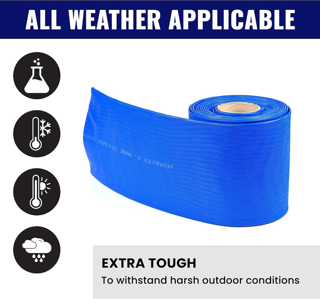 Discharge Hose 8 Inch x 25 ft, Lay-Flat, Backwash, Pool, Irrigation, Agriculture and Industrial, No Clamps - PonaFlex