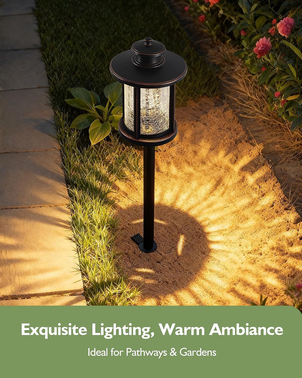 LITFIT Low Voltage Landscape Lighting, 12V 3.4W 155LM 3000K Outdoor Path Lights with Connectors, Crackled Shade, ORB Finish, Waterproof Aluminum LED Walkway Light Wired for Garden Yard, 6 Pack