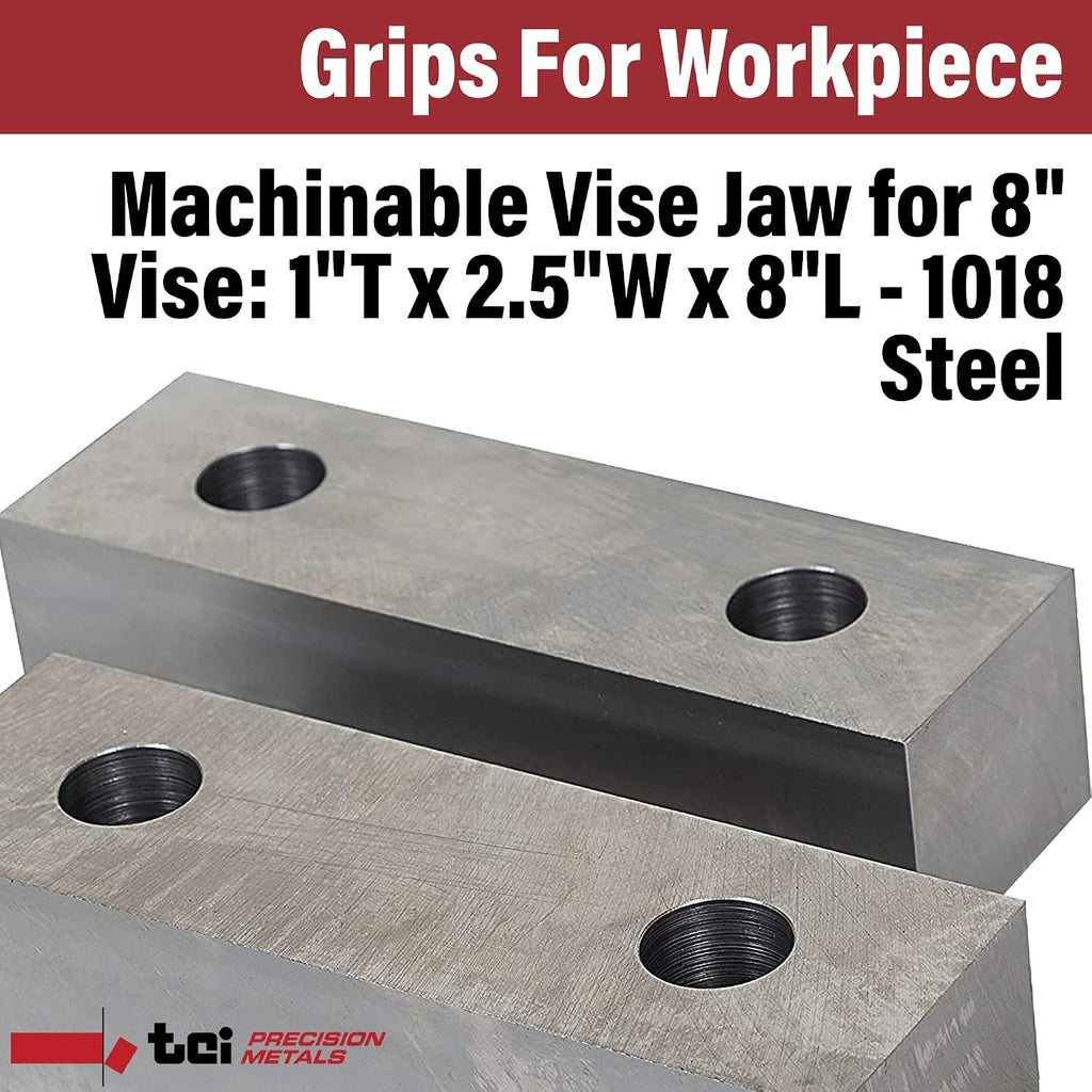 Machinable Metal Vise Jaws for Bench Vise 8 inch, 1.5'T x 2'W x 8'L, 1018 Carbon Steel, Set of 2