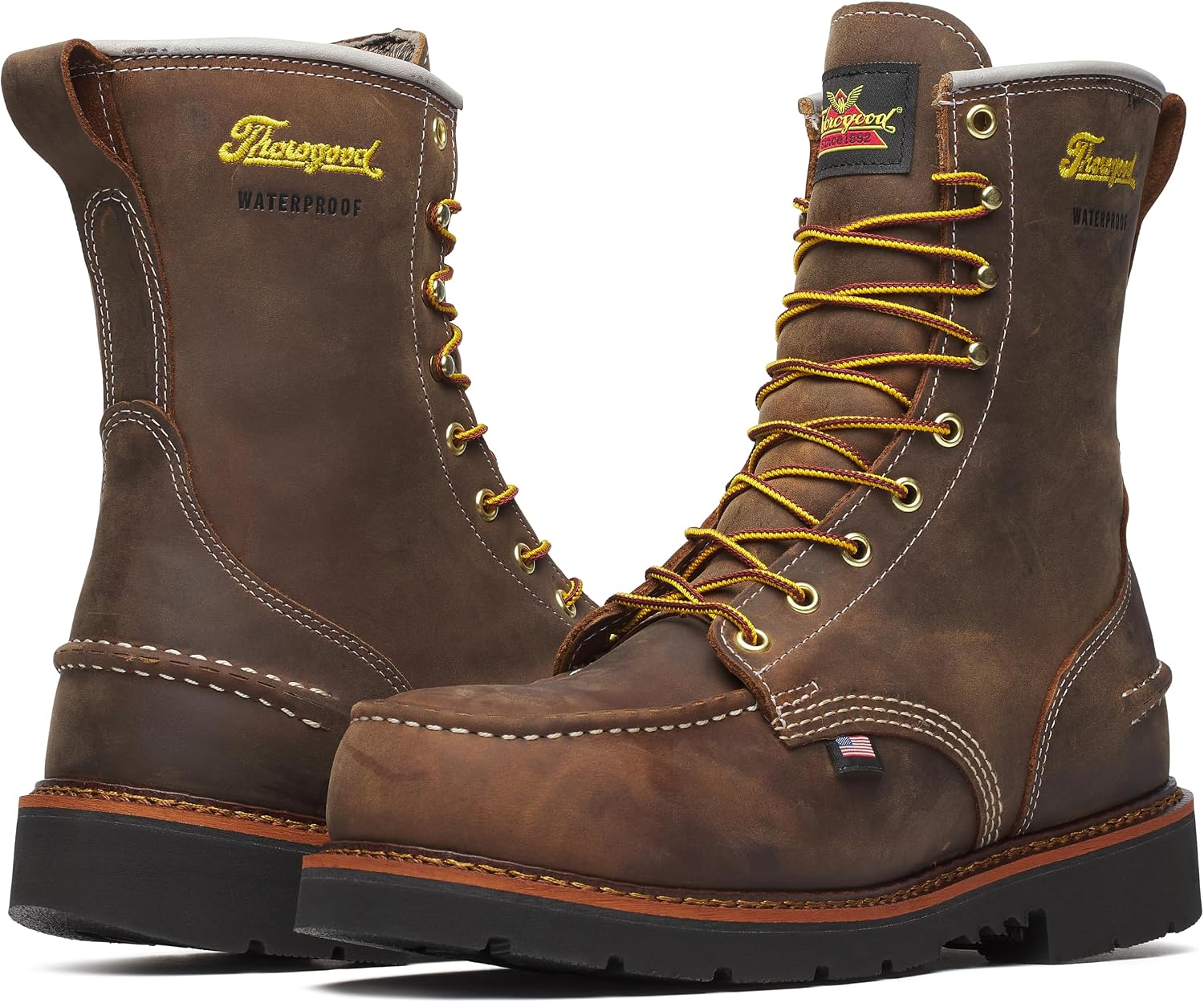 Thorogood 1957 Series 8' Waterproof Steel Toe Work Boots for Men - Full-Grain Leather with Moc Toe, Slip-Resistant Heel Outsole, and Comfort Insole; EH Rated