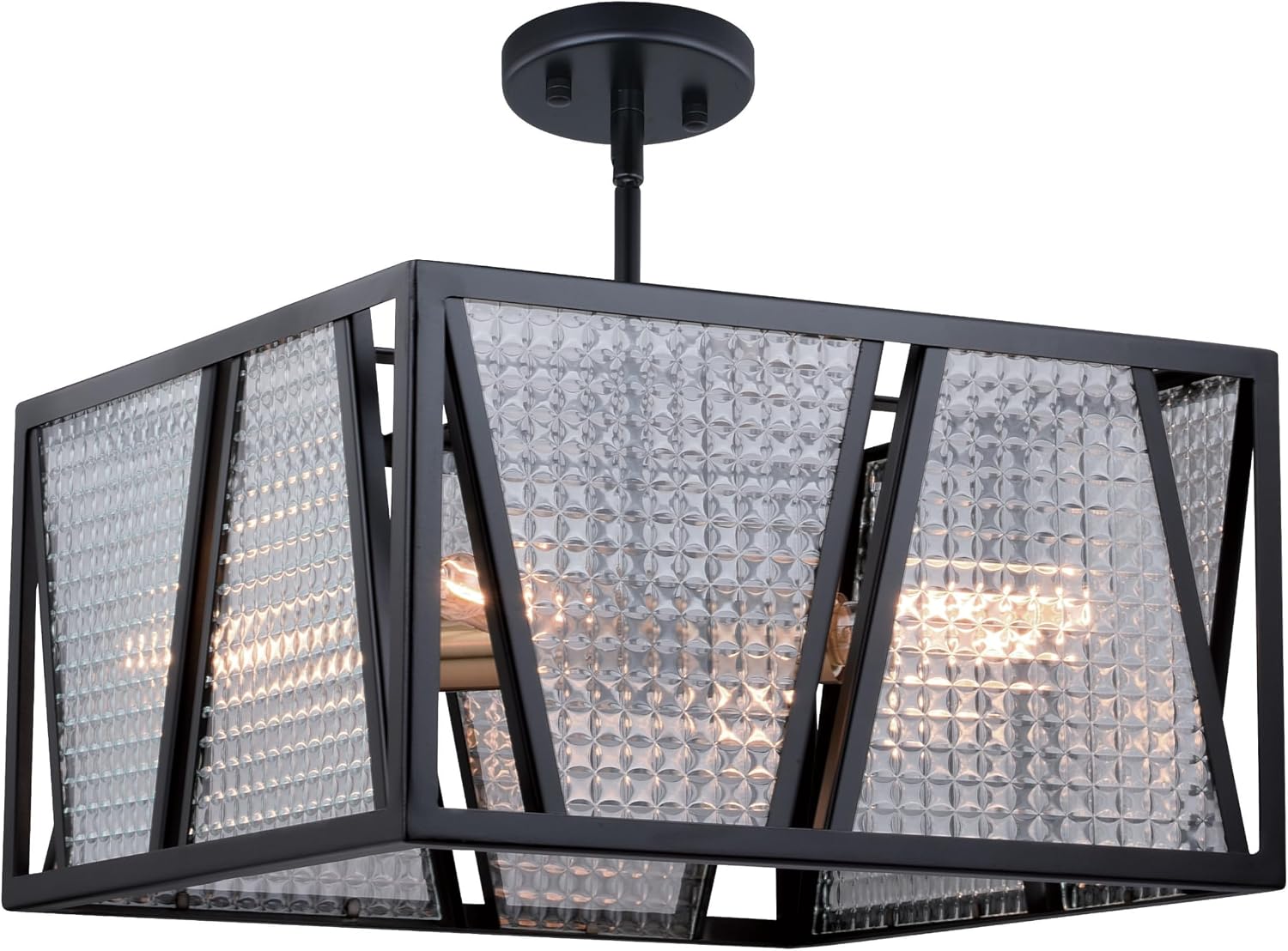 VAXCEL Oslo 16.25-in W Black Geometric Square Semi Flush Mount Ceiling Light Clear Glass