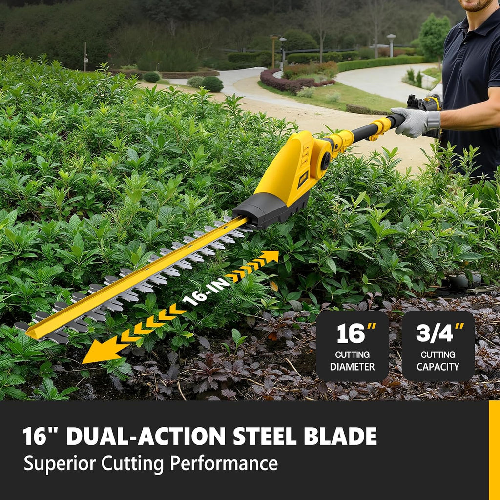 Alloyman 2-in-1 Telescopic Cordless Pole Hedge Trimmer 16-Inch and Pole Saw 8.6-Inch,with 2 Packs 4.0Ah Batteries & Charger,for Tree Trimming and Shrubs Pruning