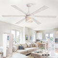 65 Inch Modern Ceiling Fans with Lights and Remote,Farmhouse Large Ceiling Fan with 6-Speed Reversible DC Motor and 6 Dual Finish Blades,White Ceiling Fan with Light for Living Bedroom Patio