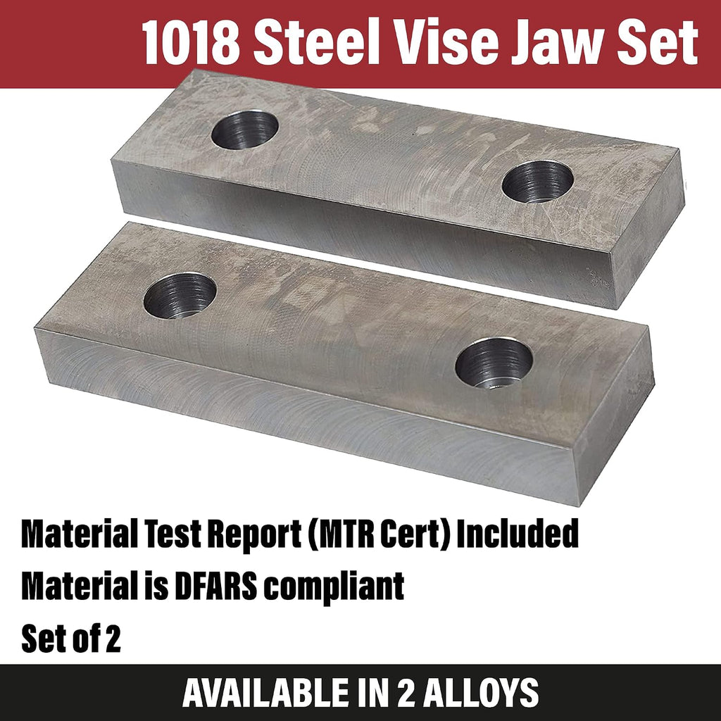 Machinable Metal Vise Jaws for Bench Vise 8 inch, 1'T x 2.5'W x 8'L, 1018 Carbon Steel, Set of 2