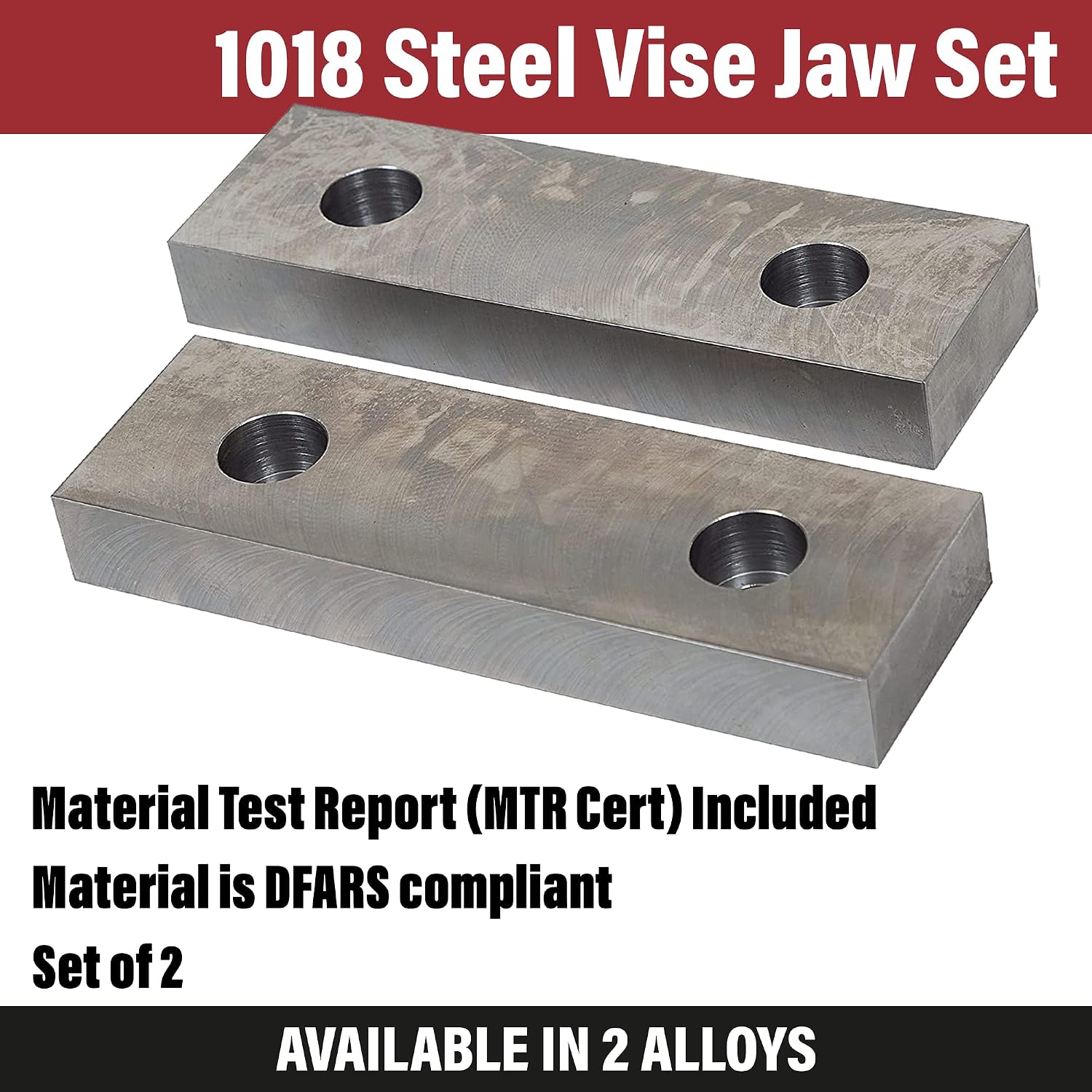 Machinable Metal Vise Jaws for Bench Vise 8 inch, 1'T x 2.5'W x 8'L, 1018 Carbon Steel, Set of 2