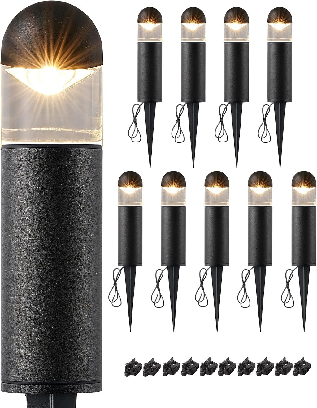 EDISHINE Low Voltage Landscape Lighting, 12V 3W 3000K Landscape Pathway Lights, Glass Aluminum Outdoor Pathway Lights Wired, Waterproof for Garden Yard Driveway, 50,000Hrs, CRI 80, Black, 10 Pack