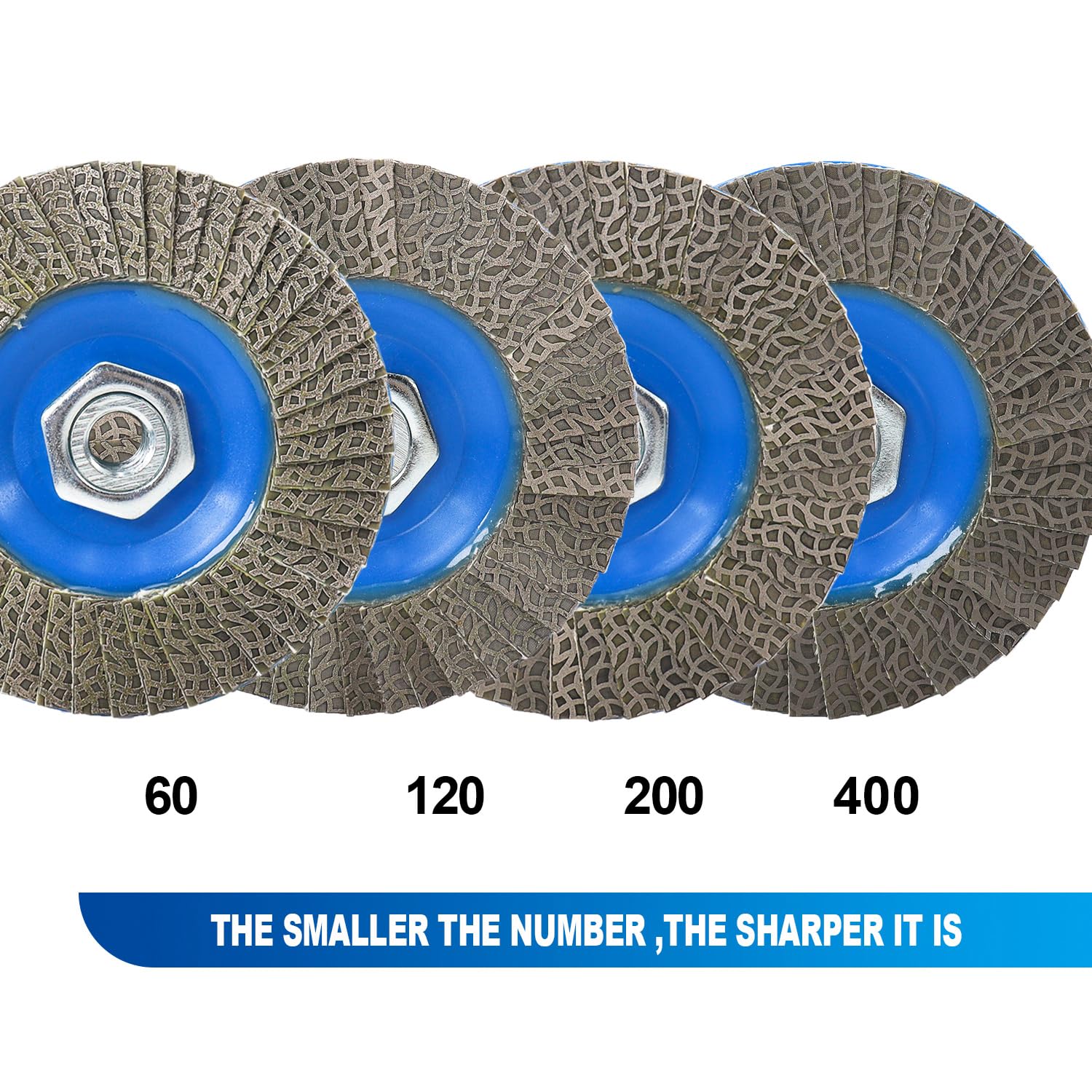 4.5 Inch Flap Sanding Disc 60/120/200/400 Grit with 5-8/11 Abrasive Grinding Wheel, Flap Wheel for Glass Stone Granite Concrete