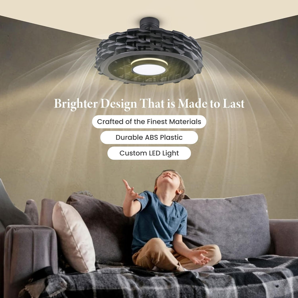 Bladeless Ceiling Fan with Lights & Remote – LUMIO 28' Low-Profile Downrod or Flush Mount Ceiling Fan with Lights for Bedroom & More – Dimmable LED, Night Light & Wi-Fi Connect, Black