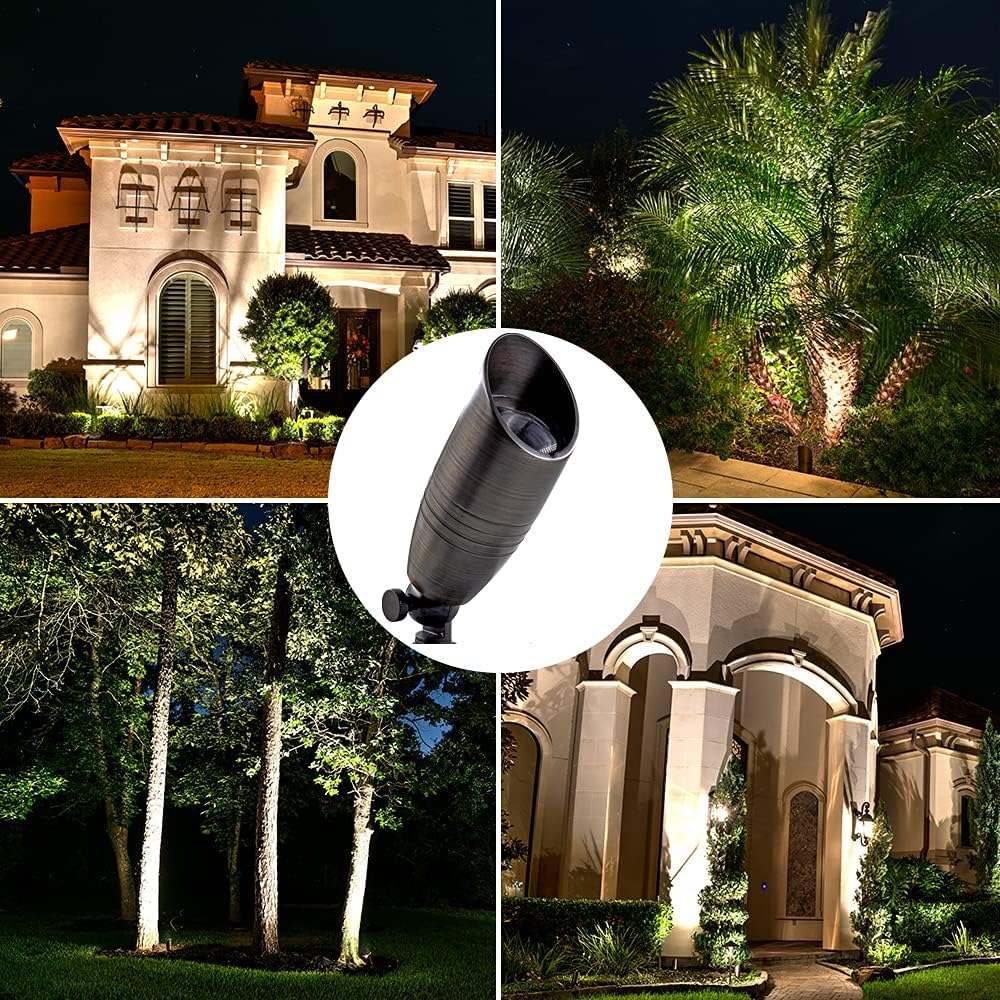 LED Spot Lights Outdoor Landscape Lighting 108 (4 Pack) - Solid Brass Spotlight LED Yard Lights Security Landscape for Beautiful Bright Long Lasting Home Garden Patio Pool Area Deck Lighting (No Bulb)