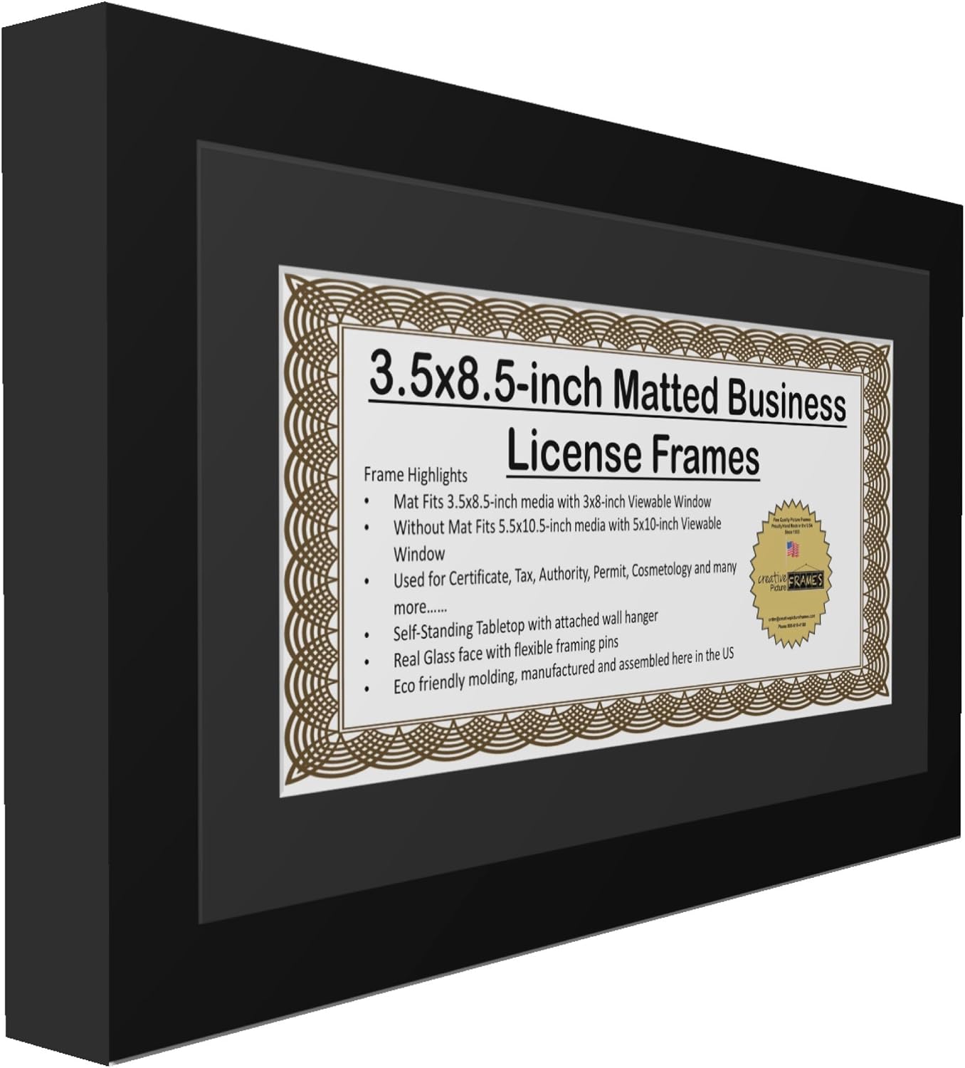 Creative Picture Frames 5.5X10.5Bk-B Business License Frame With Matting, Self Standing Easel And Wall Hanger For More Versatility (Pack of 12)