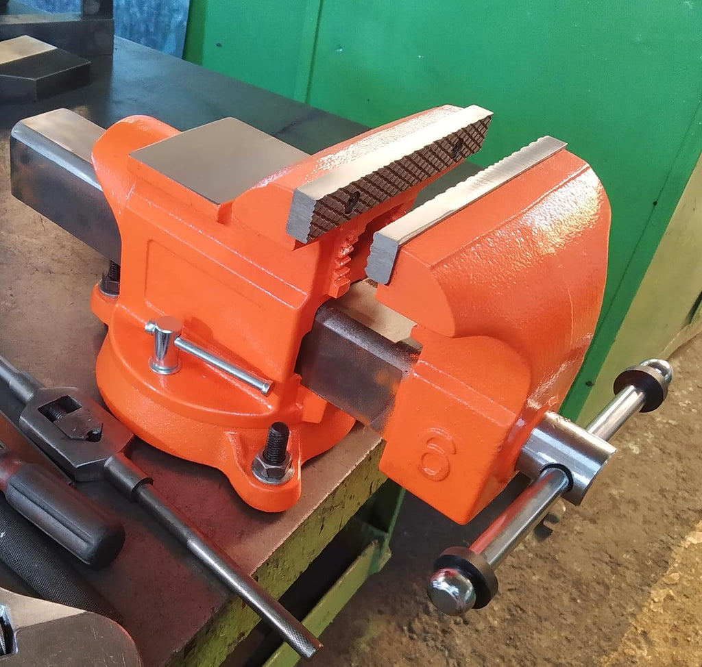 Forward Bench Vise 5 Inch Ductile Iron Bench Vice with 360 Degree Swivel Base and Channel Steel Guide Bar 30505 (5')