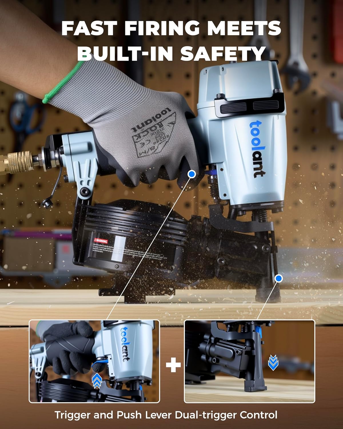 toolant Roofing Nailer, Pneumatic Roofing Nail Gun for 3/4' to 1-3/4' Nails, 120 Coil Capacity, 70-120 PSI, 15 Degree, Heavy Duty Roofing Tool for Asphalt Roofing Shingles, Fencing, and Wood Siding