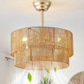 20' Caged Boho Ceiling Fans with Lights, Rattan Fandelier Chandelier Ceiling Fan with Light Remote Control with 6 Speeds for Bedroom, Nursery