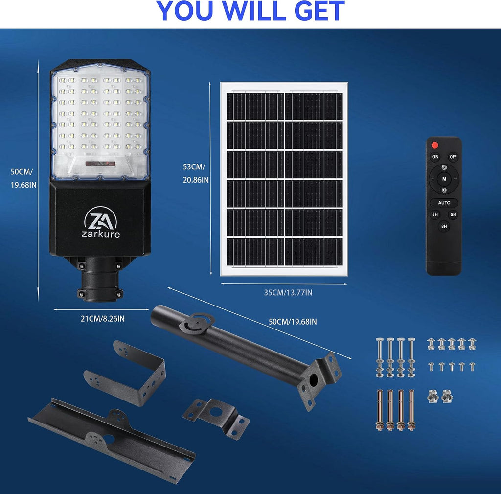 9500W Solar Street Lights Outdoor, 2PCS 40000mAh IP67 Waterproof Solar Security Flood Lights 7000K 450000LM Bright LED Beads Commercial Parking Light with Remote Control for Street, Court, Barn-Black