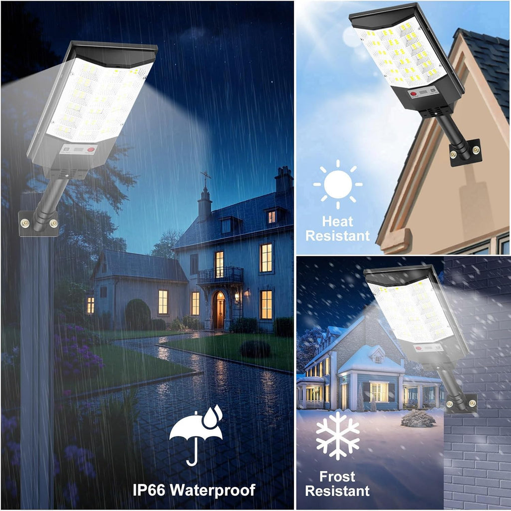 4 Pack Solar Outdoor Lights, Motion Sensor Flood Light, Dusk to Dawn Street Lights with Remote Control, IP66 Waterproof Solar Powered Parking Lot Lights, 6500k Dimmable Security Lamps