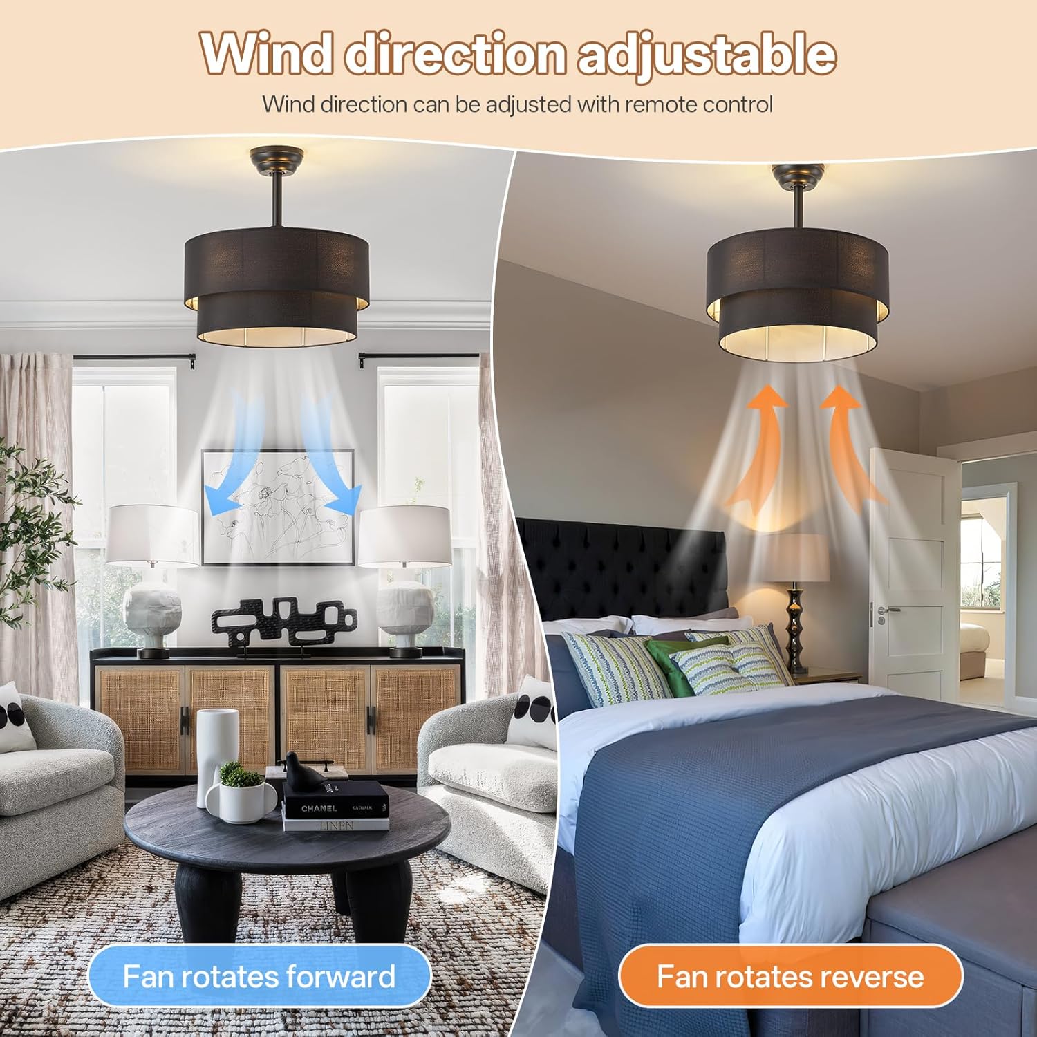 20' Farmhouse Ceiling Fans with Lights, Black Boho Fandelier Chandelier Ceiling Fan with Light Remote Control, Caged with 6 Speeds for Living Room, Bedroom, Nursery