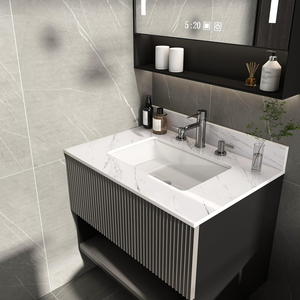 43x22 Marble Bathroom Vanity Top with Sink, Vanity Top with Sink with Pre-drilled Holes and 4' Backsplash, Perfect for Home & Rental Properties