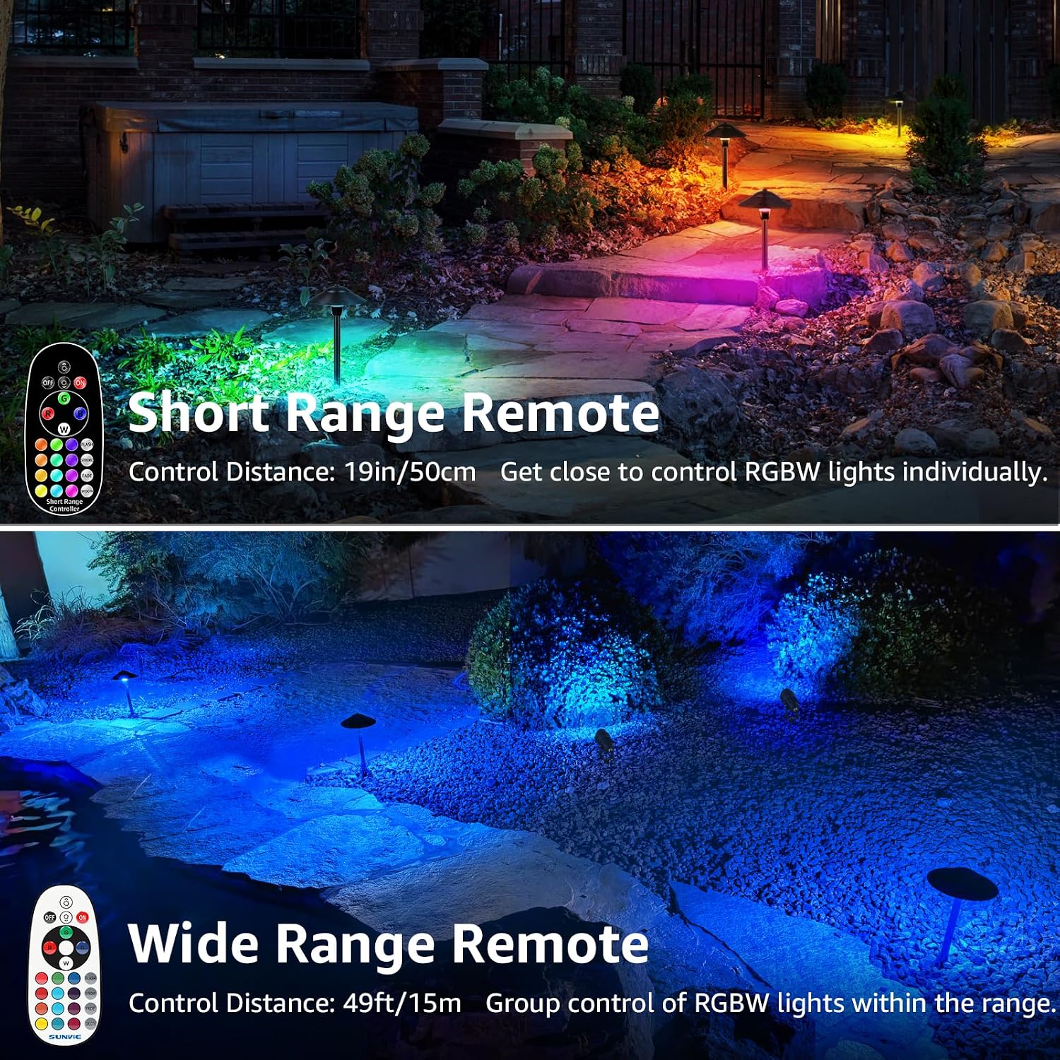SUNVIE RGBW Low Voltage Landscape Lights 3W Color Changing Pathway Lights 12-24V Multi-Color Path Lights Waterproof for Yard Garden Walkway Holiday Landscape Lighting ETL Listed Cord, 12 Pack