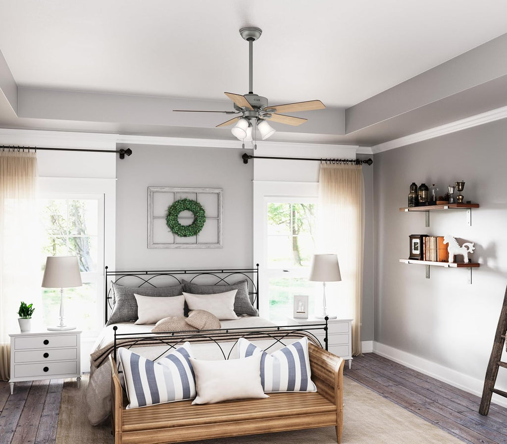 Hunter - Swanson 44-inch Indoor Matte Silver Energy Star Ceiling Fan with LED Light Kit, 4-speed DC Motor, 52779