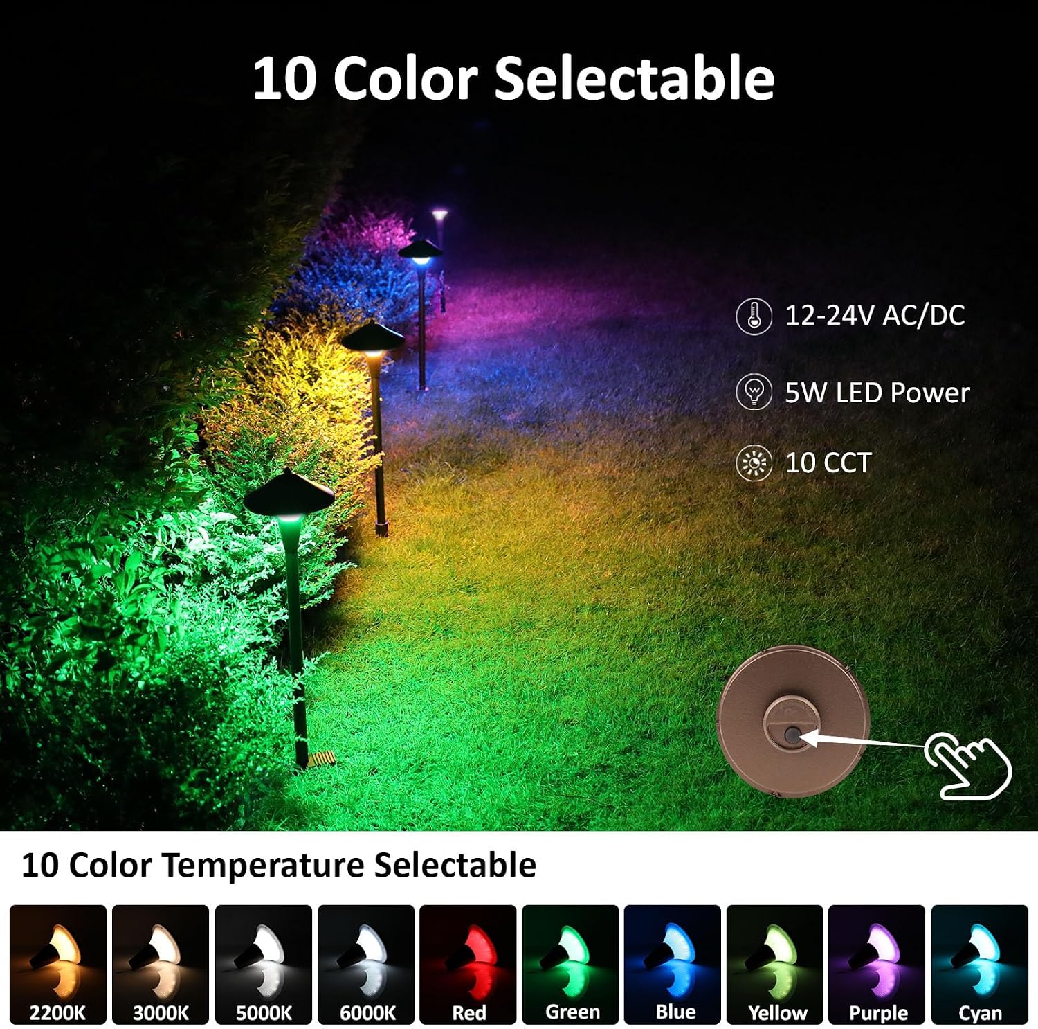 Low Voltage Path Lights, 12V 5W LED RGB Wired Landscape Path Lights Outdoor for Driveway Walkway Pathway, RGB Color Changing for Christmas Party Halloween, IP65, ETL, Bronze, Pack of 6