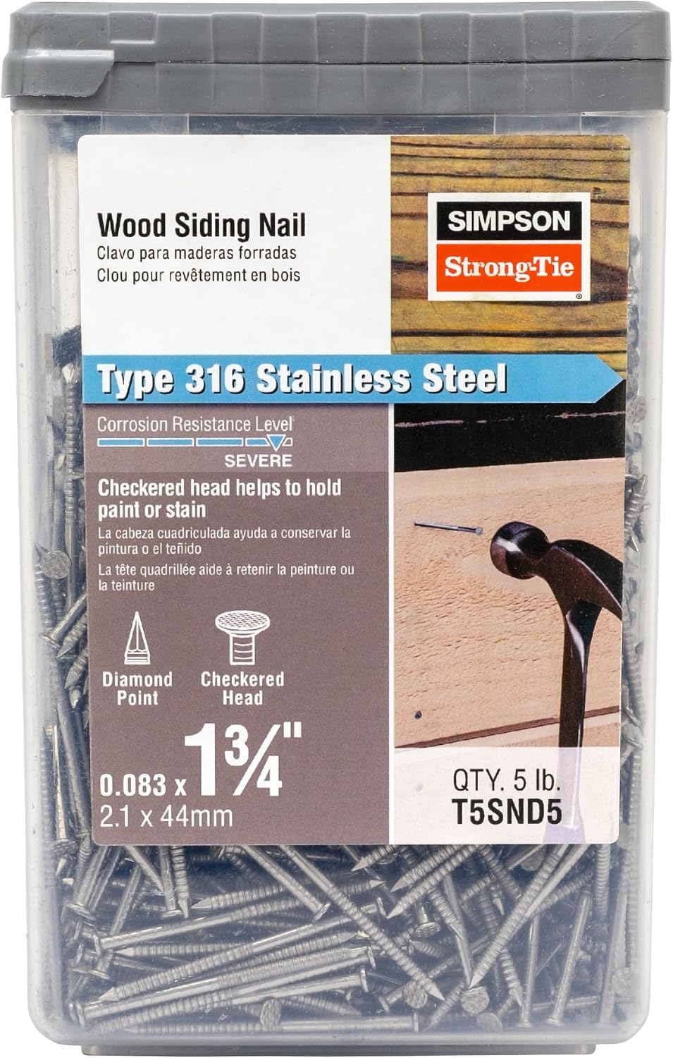 Simpson Strong-Tie T5SND5 Wood Siding Nail — 1-3/4 in. x .083 in. Type 316 Stainless Steel (5 lb.)