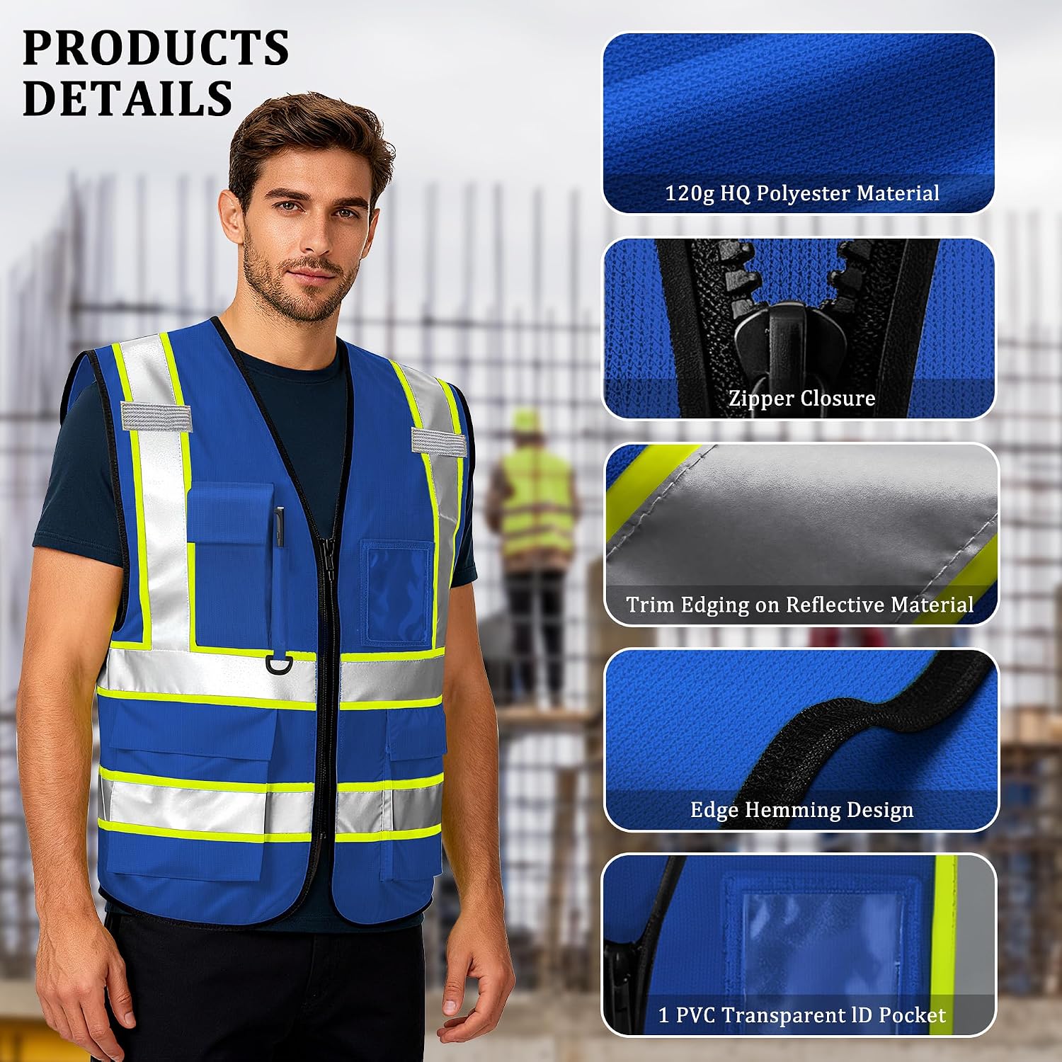 Custom Safety Vest with Logo, High Visibility Reflective Personalized Vest with Pockets and Zipper for Men Women Work