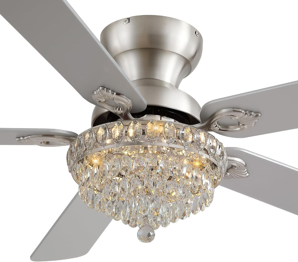 GJeg Crystal Ceiling Fan Fandelier with Lights-Ceiling Fans with Remote Control,Modern Ceiling Fan with Noiseless DC Reversible Motor,Dining Room,Living Room(52' Nickel)