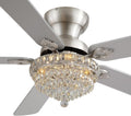 GJeg Crystal Ceiling Fan Fandelier with Lights-Ceiling Fans with Remote Control,Modern Ceiling Fan with Noiseless DC Reversible Motor,Dining Room,Living Room(52' Nickel)