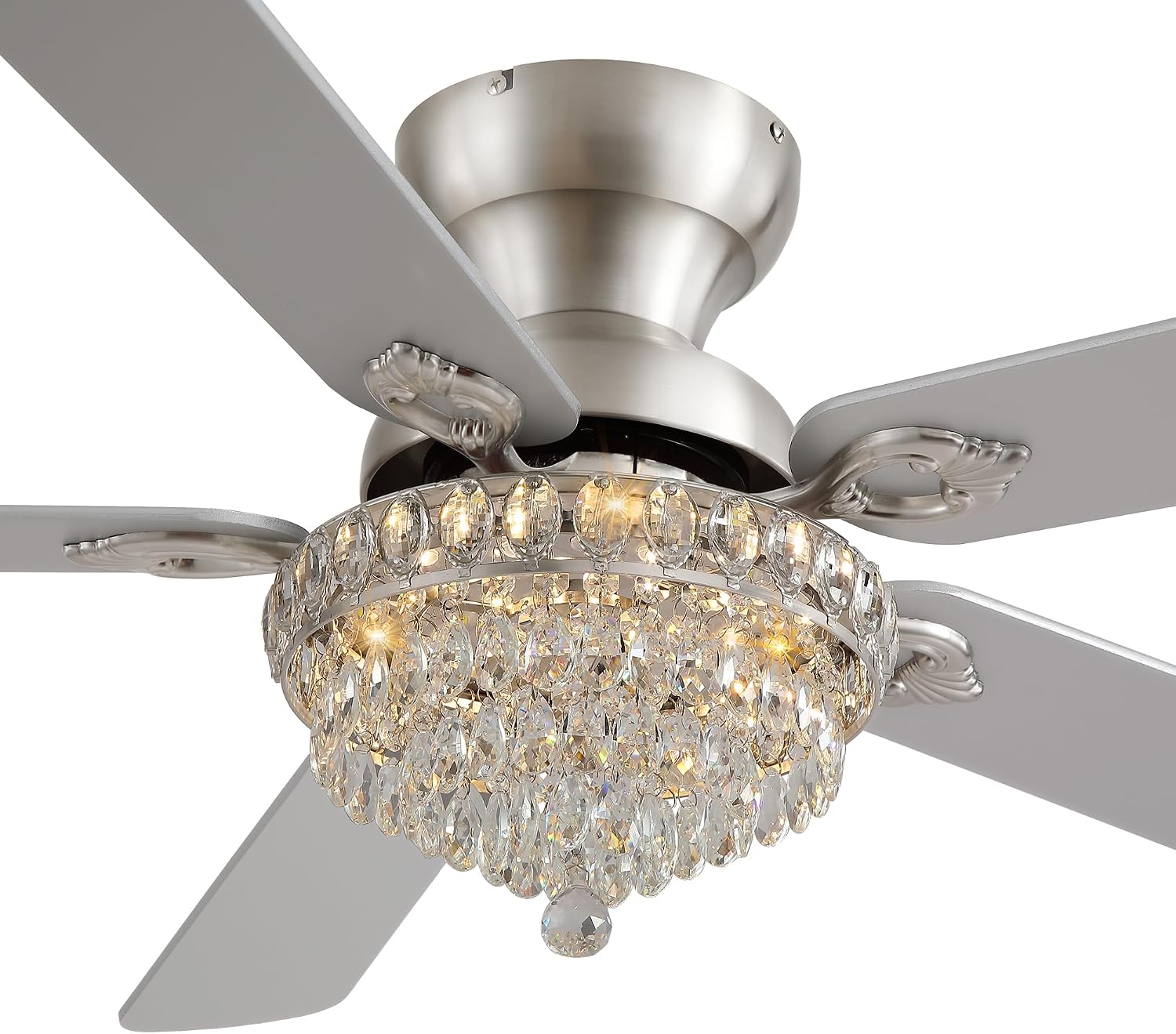 GJeg Crystal Ceiling Fan Fandelier with Lights-Ceiling Fans with Remote Control,Modern Ceiling Fan with Noiseless DC Reversible Motor,Dining Room,Living Room(52' Nickel)