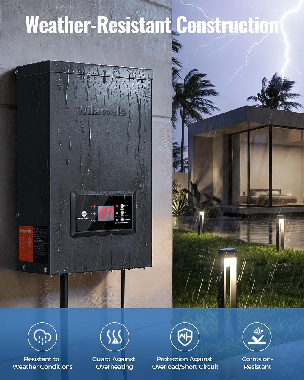 600W Low Voltage Landscape Transformer, 3 Zone Independent Control Landscape Lighting Transformer, 120VAC to 12/14V AC Low Voltage Transformer with Timer & Photocell Sensor ETL Listed C32LT06