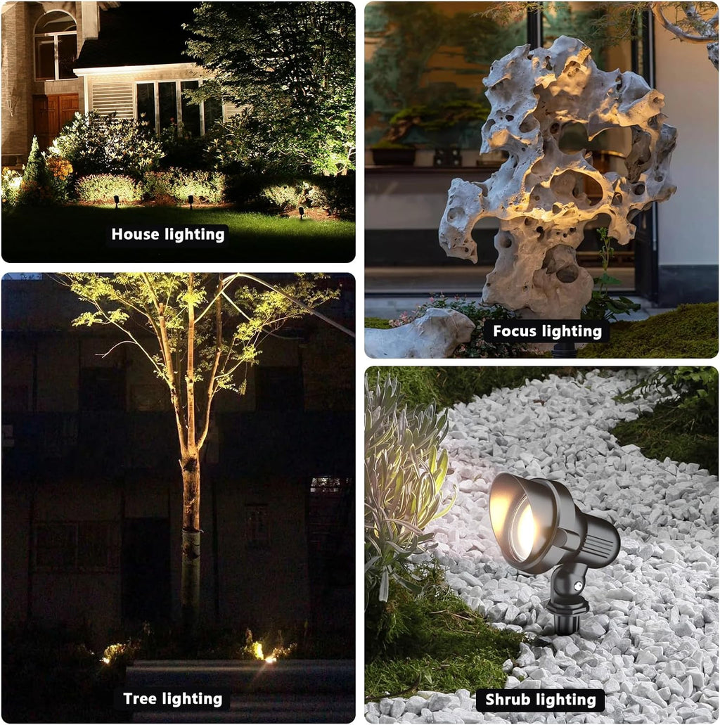 LED Landscape spotlights Yard: 10W MR16 Low Voltage Landscape Lights 12-24V 3000K Warm White - Outdoor Garden Driveway wall Lighting for Contractors - 12 Pack