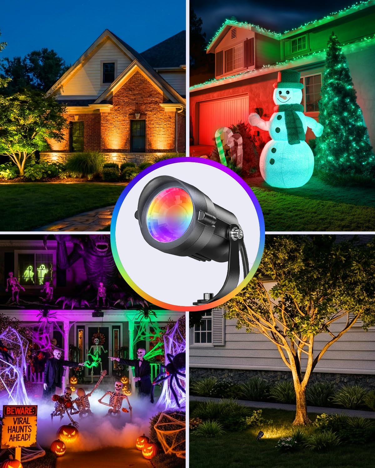 HIBOITEC RGBWW Low Voltage Landscape Lighting 24Pack 12W with Remote Connectors Spotlights Landscape Lights 12-24V AC/DC Waterproof for House Yard Trees Outdoor Christmas(Transformers NOT Included)