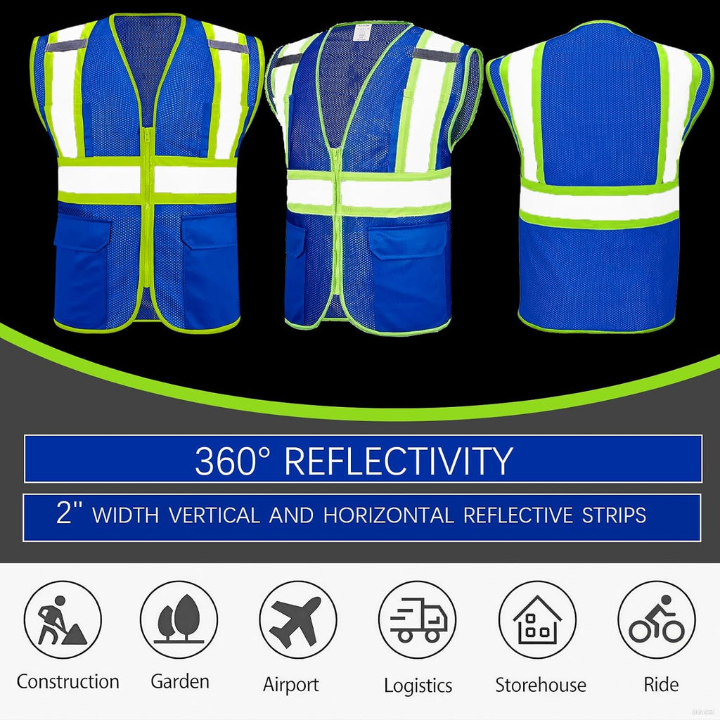 BeautyWill Custom Safety Vest Customized Logo Class 2 High Visibility Reflective Vest with Pockets Construction workwear