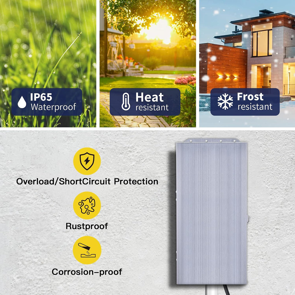 Gardenreet 900W Low Voltage Transformer with Mechanical Timer, Multi-Tap (120V AC to 12V-13V-14V-15V-16V-17V-18V-22V AC), Stainless Steel Shield for Outdoor Landscape Lighting, well Light (ETL Listed)