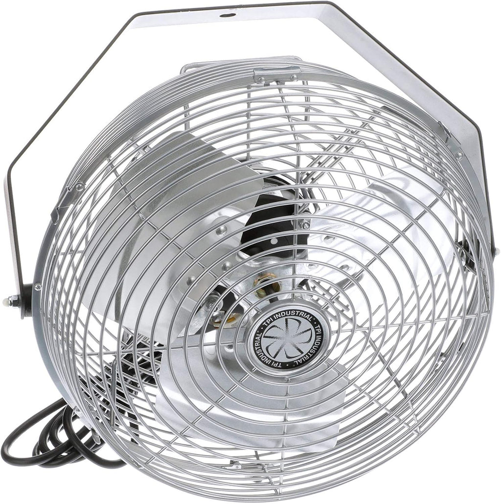 TPI U-12-TE Wall Mount Heavy Duty Ceiling Barn Fan for Garage, Shop, Workstation, Patio, 12' High-Velocity Commercial Indoor/Outdoor Fan, 1/12 Hp