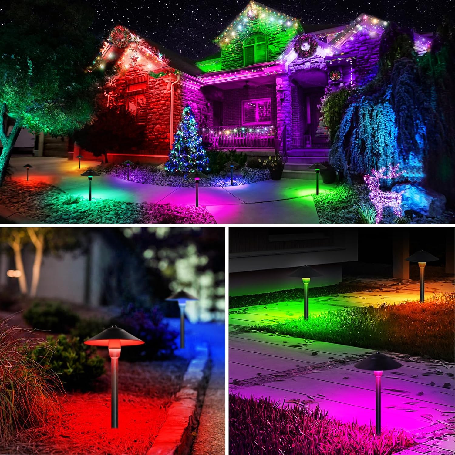 SUNVIE RGBW Low Voltage Landscape Lights 3W Color Changing Pathway Lights 12-24V Multi-Color Path Lights Waterproof for Yard Garden Walkway Holiday Landscape Lighting ETL Listed Cord, 12 Pack