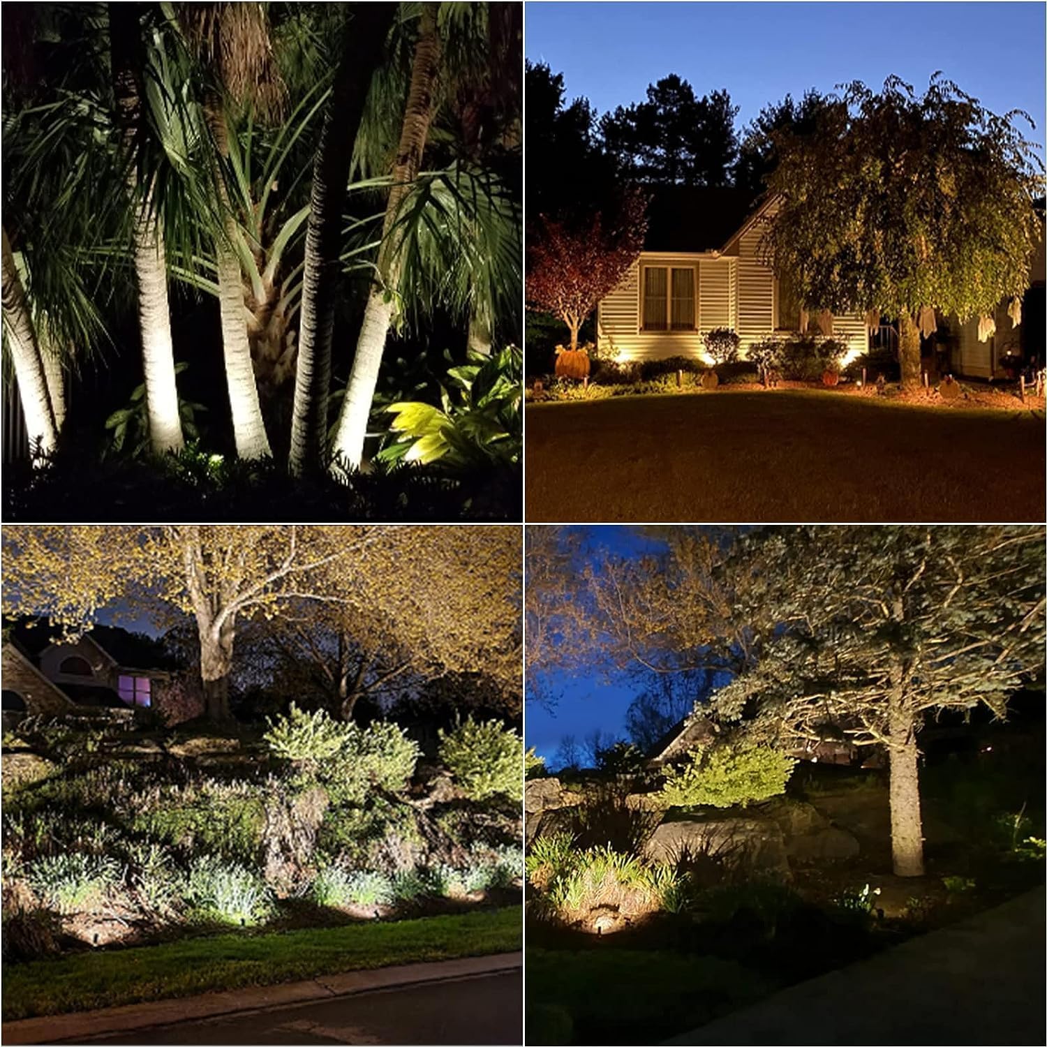 VENUS MANUFACTURING 16 Pack Low Voltage Landscape Flood Light 50W Halogen Outdoor Landscape Lighting Kits 380 Lumen Black Waterproof Spotlights 12V 3000K Warm White Metal Tree Lights for Garden & Yard