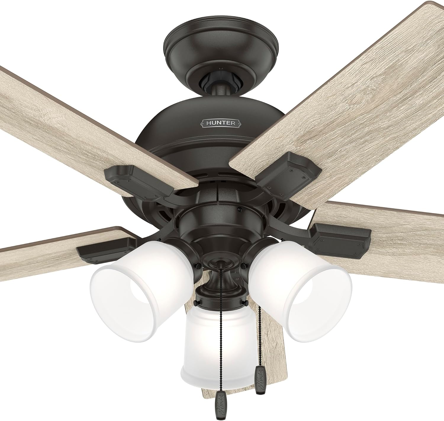 Hunter Fan 44 inch Traditional Noble Bronze Finish Indoor Ceiling Fan with LED Light Kit and Pull Chain (Renewed)