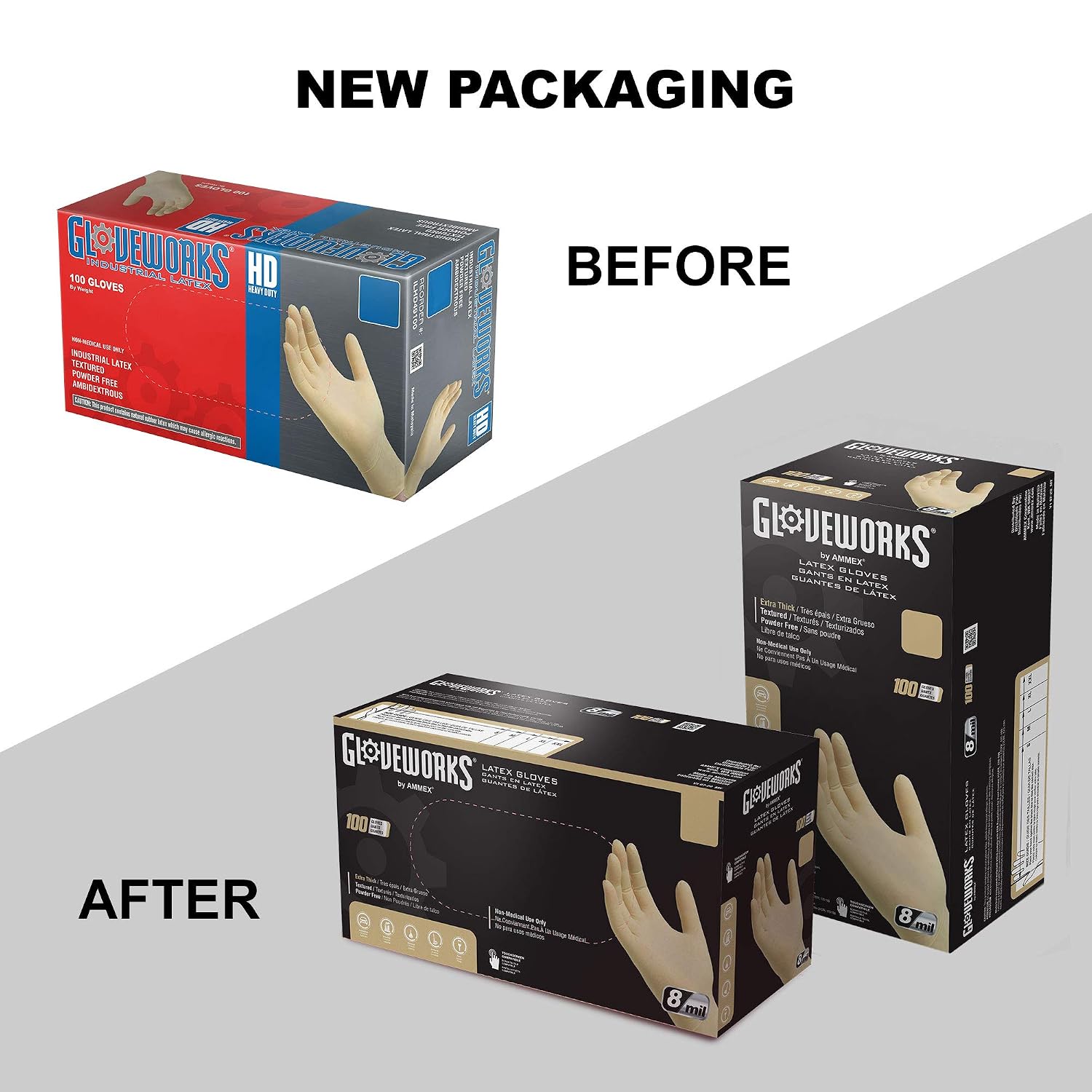 GLOVEWORKS HD Industrial Ivory Latex Gloves, Case of 1000, 8 Mil, Size X-Large, Powder Free, Textured, Disposable, ILHD48100