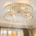 20inch Flush Mount Caged Ceiling Fans with Lights Fandelier | Gold Crystal Ceiling Fan with Light and Remote, Low Profile Mid Century with 6 Speeds for Bedroom Nursery Living Room