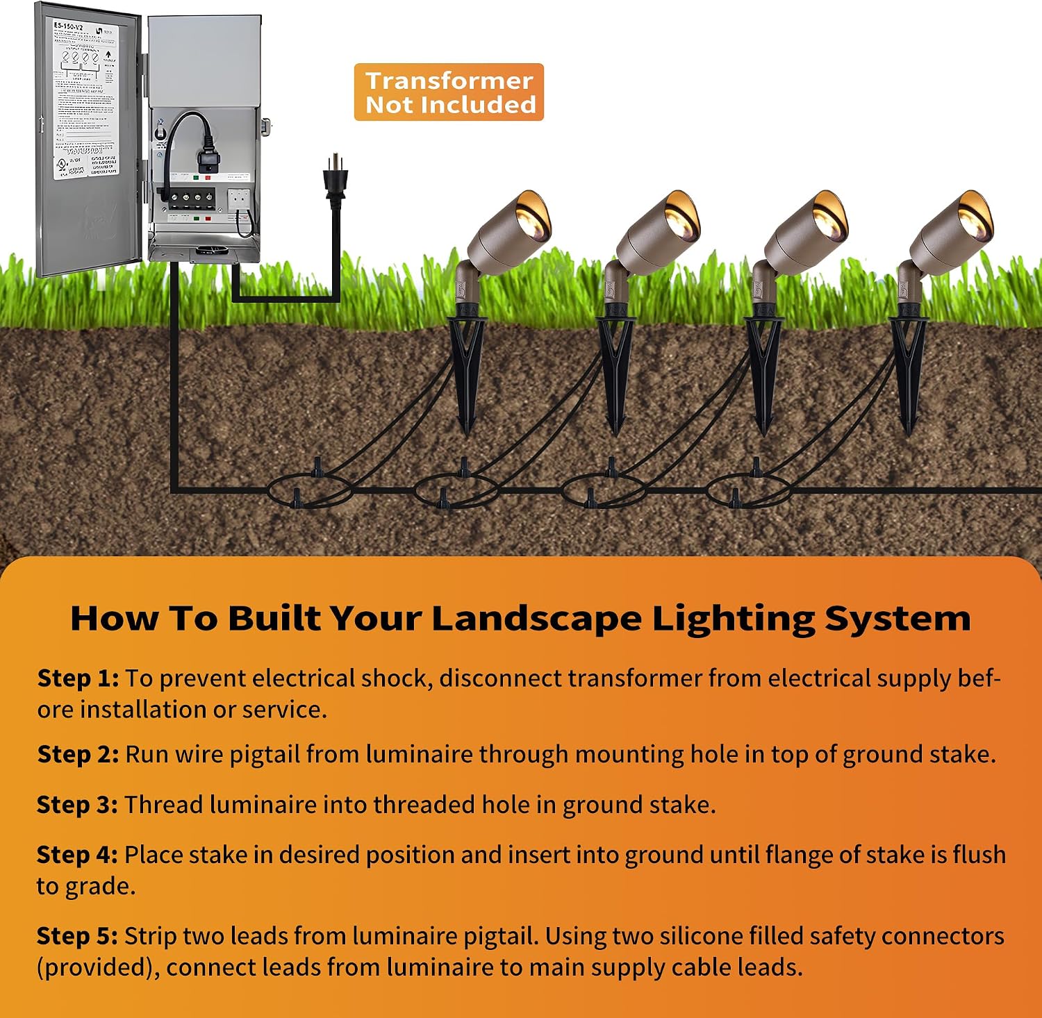 VISTA 4 Pack Cast Aluminum Landscape Spotlights, Low Voltage Landscape Lighting, 100FT 14/2 Landscape Wire, Spot Lights Outdoor with 4.5W MR16 LED Bulb for Yard, Garden, Lawn, Tree (Bronze)
