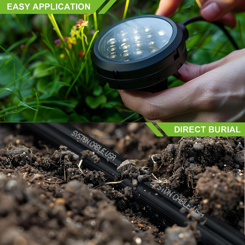 SYSTON 12/2 Low Voltage Landscape Lighting Direct Burial Stranded Wire Cable, 12 Gauge 2 Copper Conductors for Outdoor Spotlight Pathway Lighting and More Low Voltage Applications Use - 500 FT