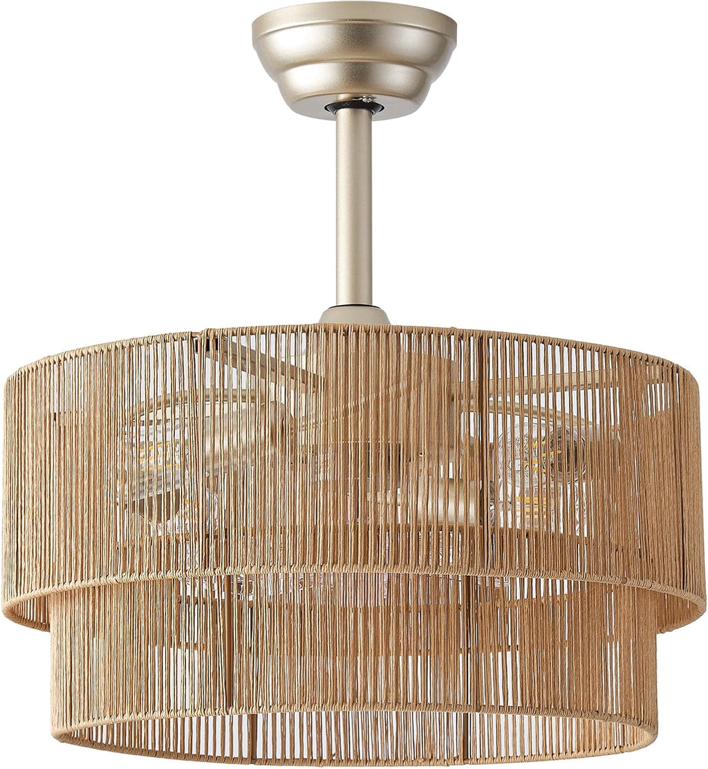 20' Caged Boho Ceiling Fans with Lights, Rattan Fandelier Chandelier Ceiling Fan with Light Remote Control with 6 Speeds for Bedroom, Nursery